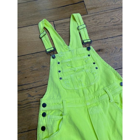 NEW CARMAR Neon Yellow Green Jean Denim Overalls - Picture 6 of 7